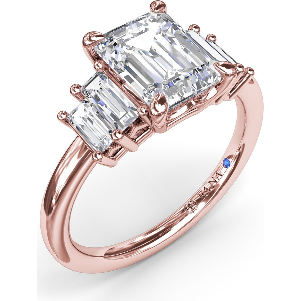 Five Stone Engagement Ring Setting with Emerald Cut Side Diamonds by Fana - 0.52 Carat Total Diamond Weight