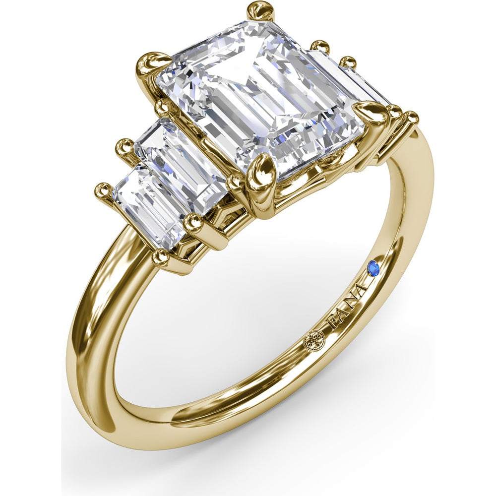 Five Stone Engagement Ring Setting with Emerald Cut Side Diamonds by Fana - 0.52 Carat Total Diamond Weight