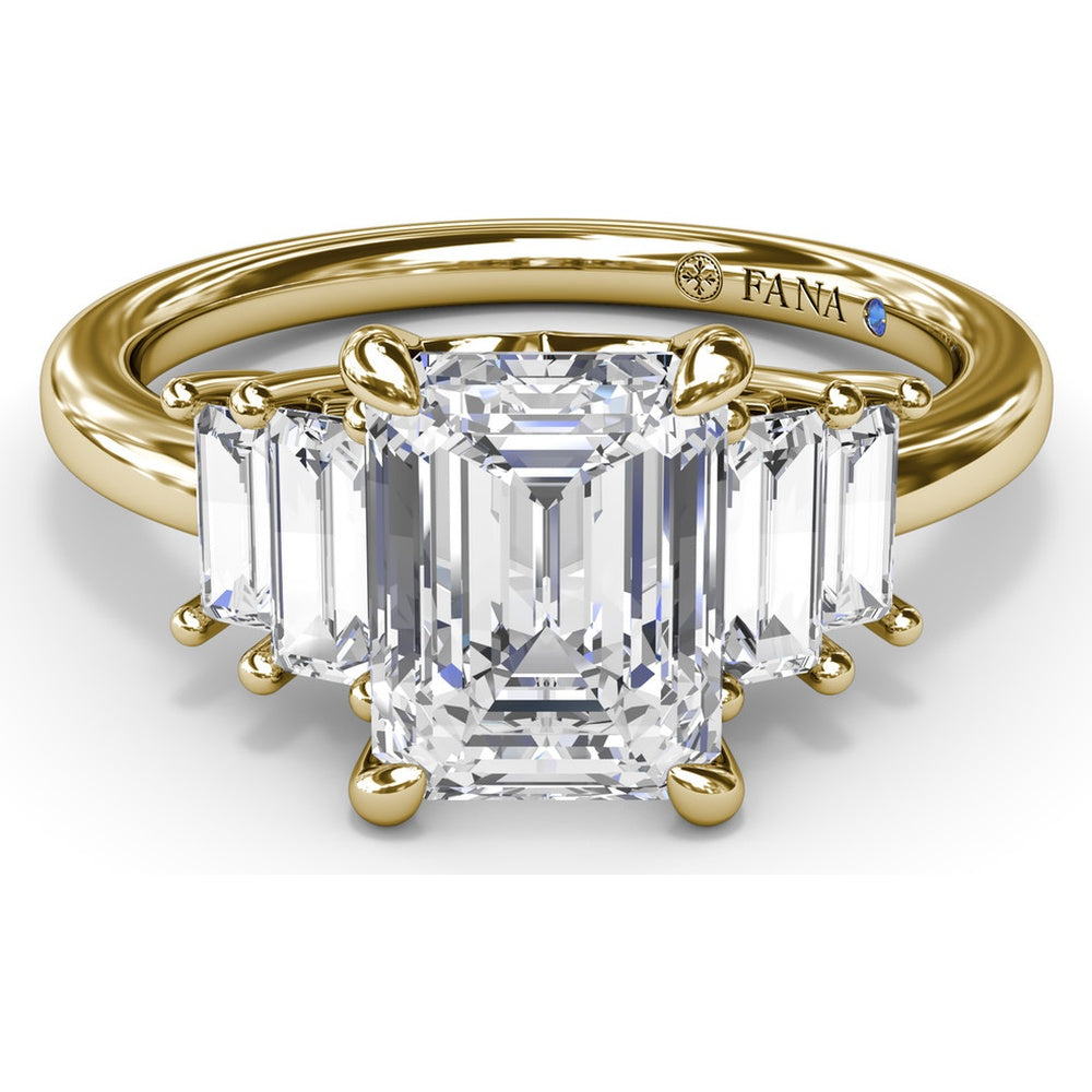 Five Stone Engagement Ring Setting with Emerald Cut Side Diamonds by Fana - 0.52 Carat Total Diamond Weight