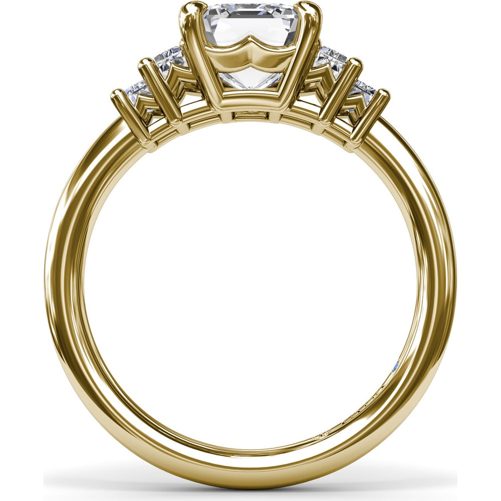 Five Stone Engagement Ring Setting with Emerald Cut Side Diamonds by Fana - 0.52 Carat Total Diamond Weight