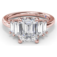 Five Stone Engagement Ring Setting with Emerald Cut Side Diamonds by Fana - 0.52 Carat Total Diamond Weight