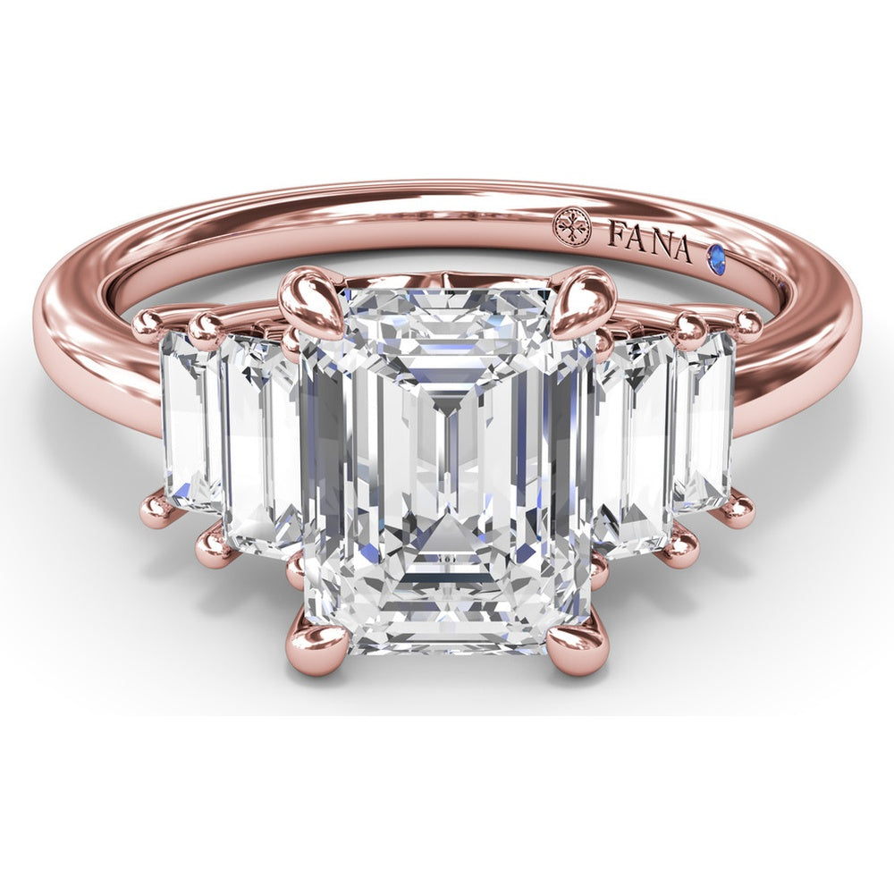 Five Stone Engagement Ring Setting with Emerald Cut Side Diamonds by Fana - 0.52 Carat Total Diamond Weight