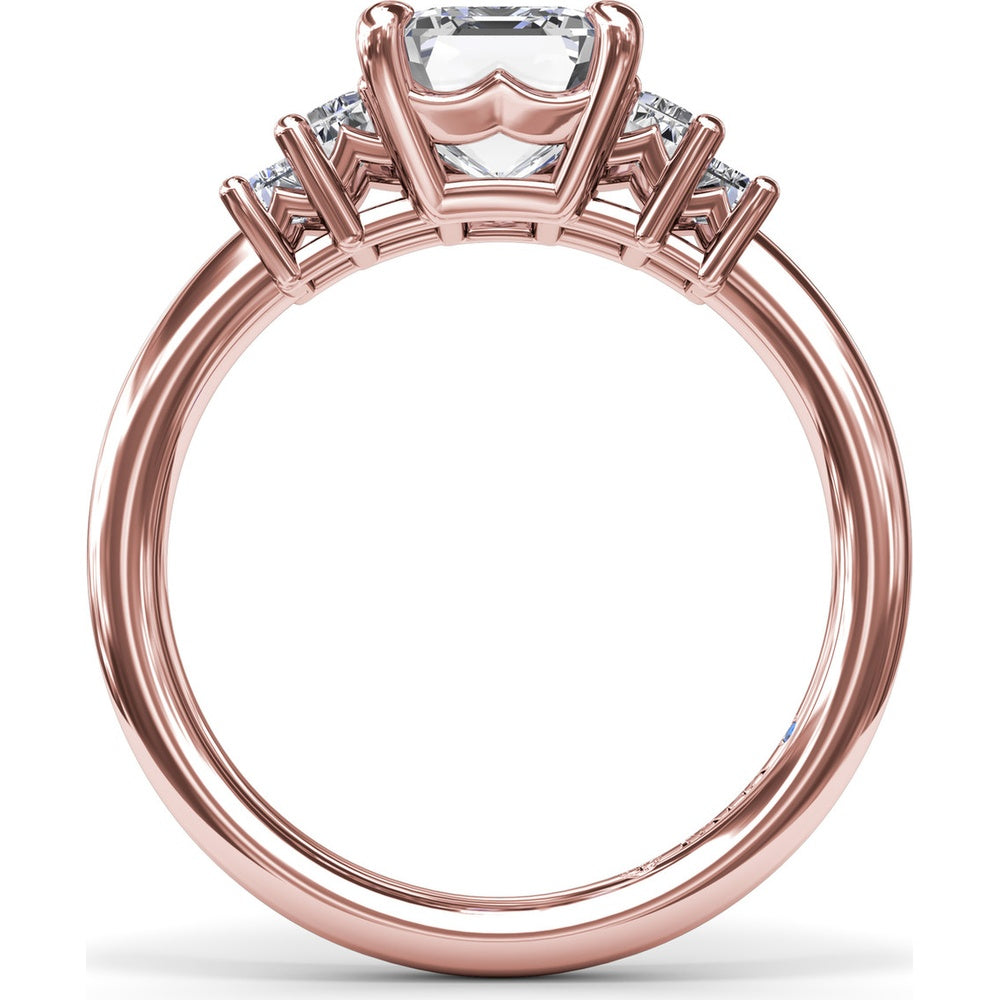 Five Stone Engagement Ring Setting with Emerald Cut Side Diamonds by Fana - 0.52 Carat Total Diamond Weight