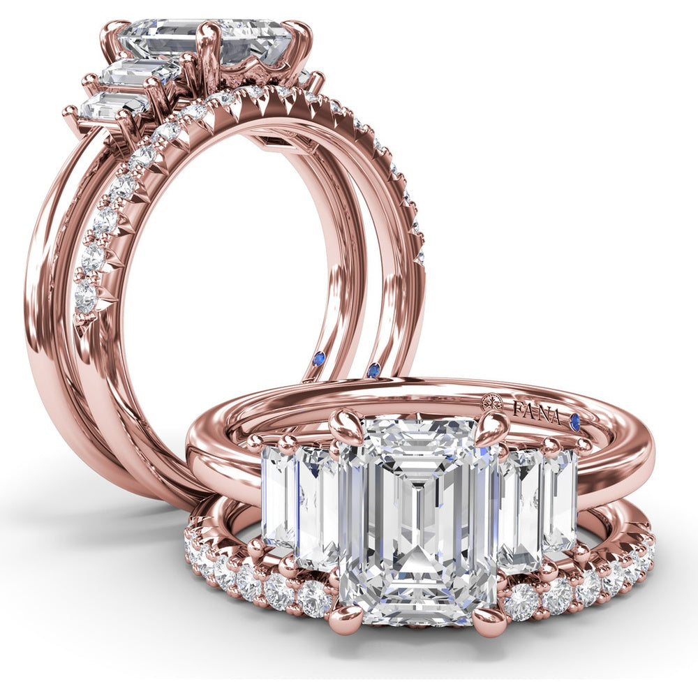 Five Stone Engagement Ring Setting with Emerald Cut Side Diamonds by Fana - 0.52 Carat Total Diamond Weight
