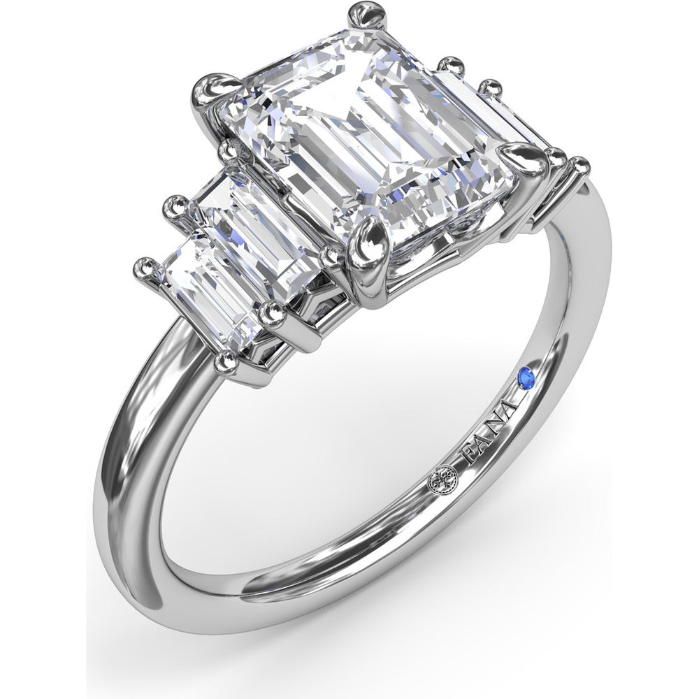 Five Stone Engagement Ring Setting with Emerald Cut Side Diamonds by Fana - 0.52 Carat Total Diamond Weight
