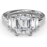 Five Stone Engagement Ring Setting with Emerald Cut Side Diamonds by Fana - 0.52 Carat Total Diamond Weight