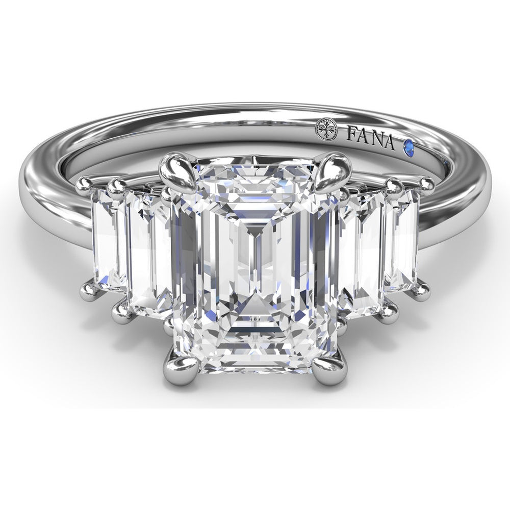Five Stone Engagement Ring Setting with Emerald Cut Side Diamonds by Fana - 0.52 Carat Total Diamond Weight
