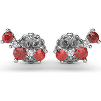 Five Stone Ruby and Diamond Climber Earrings with Prong Set Round Rubies by Fana - 0.61 Carat Total Gemstone Weight