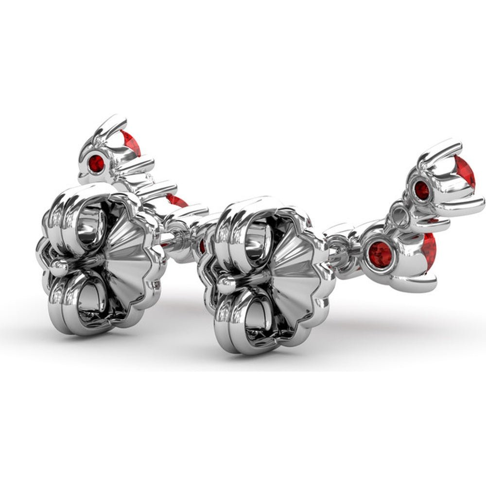 Five Stone Ruby and Diamond Climber Earrings with Prong Set Round Rubies by Fana - 0.61 Carat Total Gemstone Weight