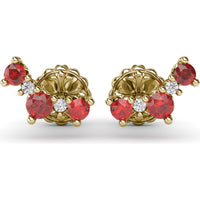 Five Stone Ruby and Diamond Climber Earrings with Prong Set Round Rubies by Fana - 0.61 Carat Total Gemstone Weight