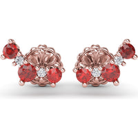 Five Stone Ruby and Diamond Climber Earrings with Prong Set Round Rubies by Fana - 0.61 Carat Total Gemstone Weight