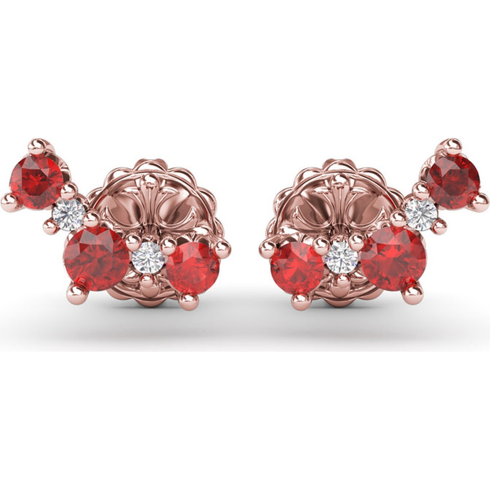 Five Stone Ruby and Diamond Climber Earrings with Prong Set Round Rubies by Fana - 0.61 Carat Total Gemstone Weight