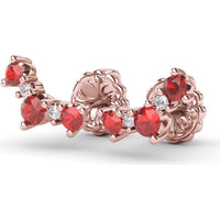 Five Stone Ruby and Diamond Climber Earrings with Prong Set Round Rubies by Fana - 0.61 Carat Total Gemstone Weight