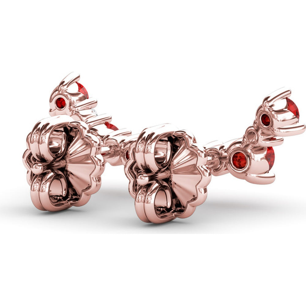 Five Stone Ruby and Diamond Climber Earrings with Prong Set Round Rubies by Fana - 0.61 Carat Total Gemstone Weight