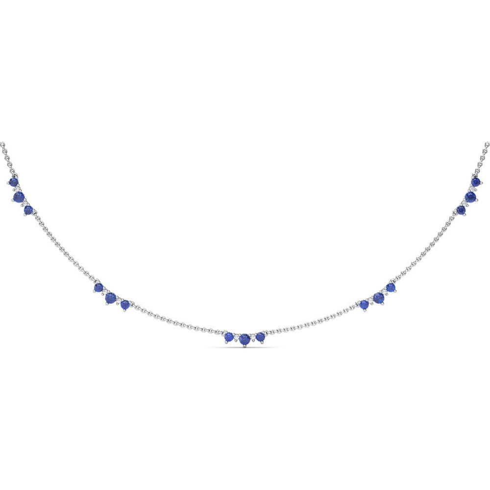 Five Stone Station Necklace with Prong-Set Round Sapphires and Diamonds by Fana - 1.56 Carat Total Gemstone Weight