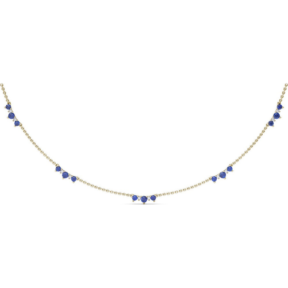 Five Stone Station Necklace with Prong-Set Round Sapphires and Diamonds by Fana - 1.56 Carat Total Gemstone Weight