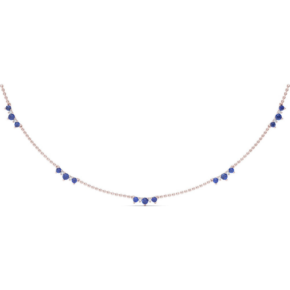 Five Stone Station Necklace with Prong-Set Round Sapphires and Diamonds by Fana - 1.56 Carat Total Gemstone Weight
