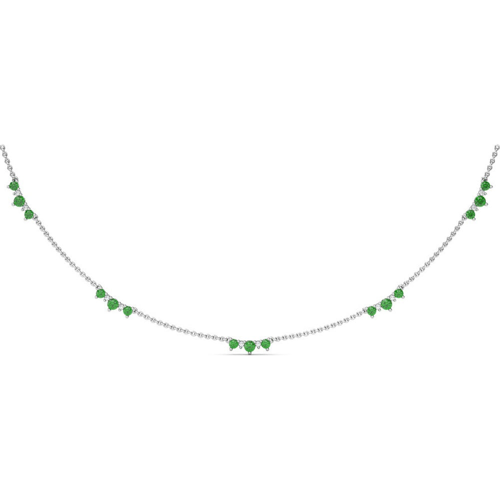 Five-Stone Station Necklace with Round Emeralds and Diamond Accents by Fana - 1.36 Carat Total Gemstone Weight