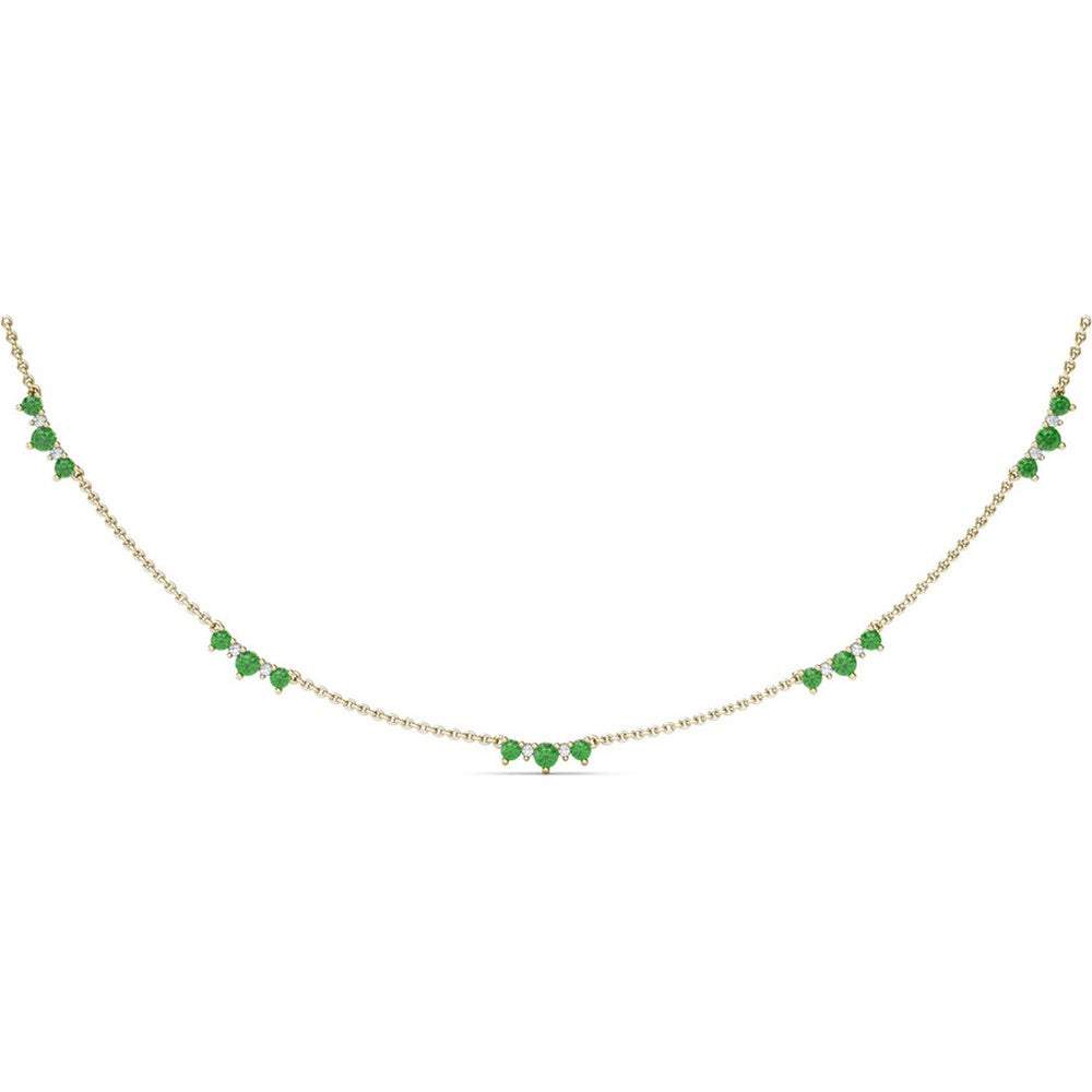Five-Stone Station Necklace with Round Emeralds and Diamond Accents by Fana - 1.36 Carat Total Gemstone Weight