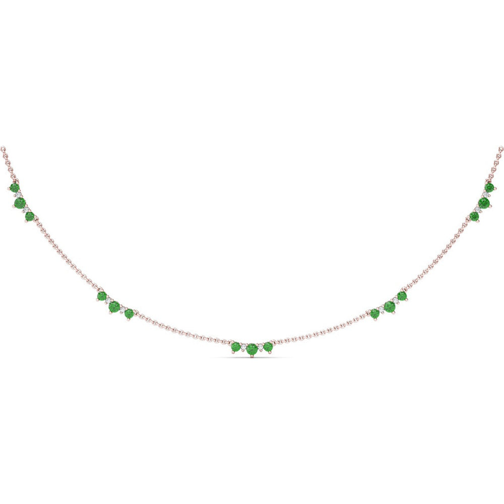 Five-Stone Station Necklace with Round Emeralds and Diamond Accents by Fana - 1.36 Carat Total Gemstone Weight