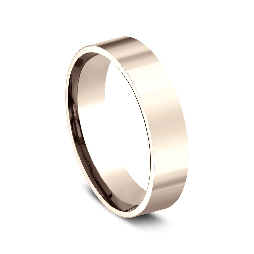 Flat Comfort Fit Men's Wedding Band in 14K Rose Gold - 5mm Width by Benchmark