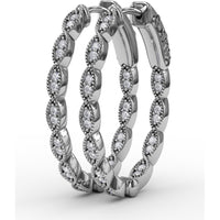 Flawless Filigree Diamond Hoop Earrings with Milgrain Edge by Fana - 0.30 Carat Total Diamond Weight