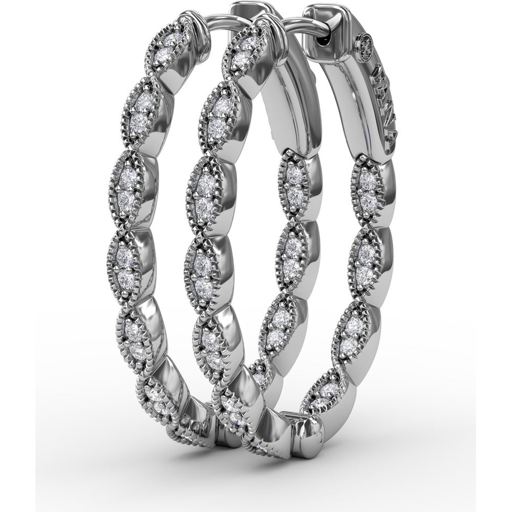 Flawless Filigree Diamond Hoop Earrings with Milgrain Edge by Fana - 0.30 Carat Total Diamond Weight