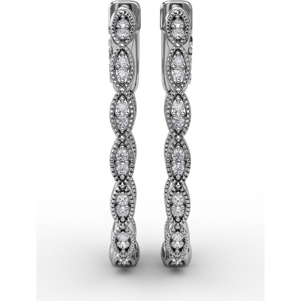Flawless Filigree Diamond Hoop Earrings with Milgrain Edge by Fana - 0.30 Carat Total Diamond Weight
