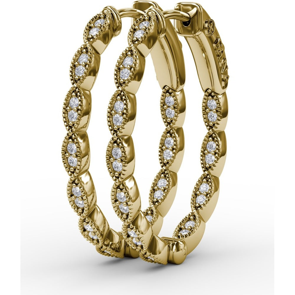 Flawless Filigree Diamond Hoop Earrings with Milgrain Edge by Fana - 0.30 Carat Total Diamond Weight