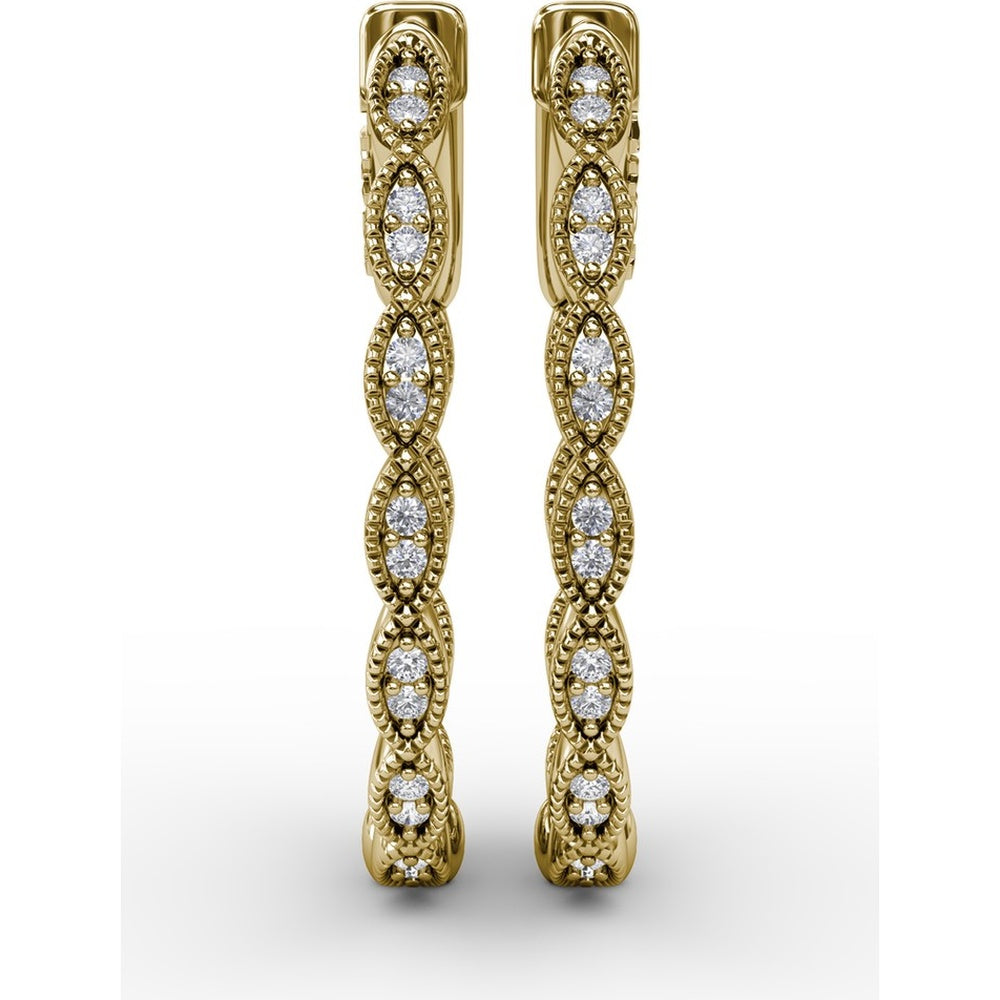 Flawless Filigree Diamond Hoop Earrings with Milgrain Edge by Fana - 0.30 Carat Total Diamond Weight