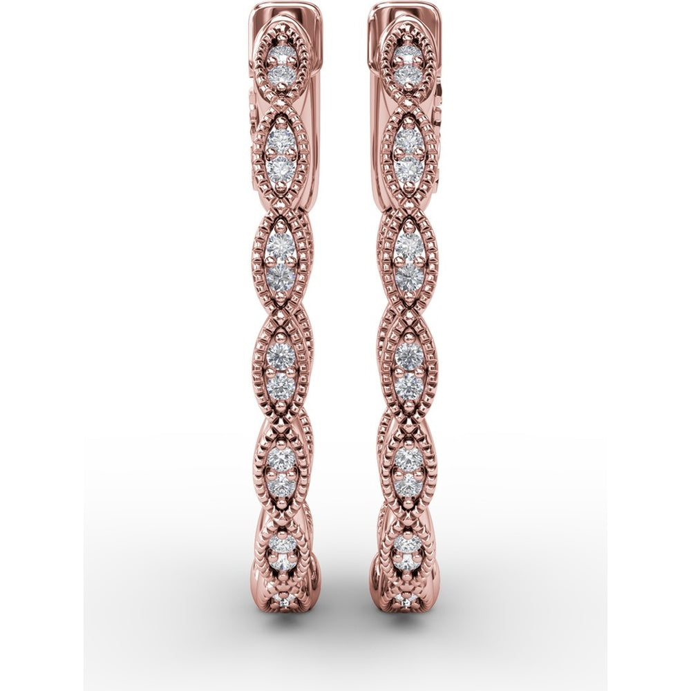 Flawless Filigree Diamond Hoop Earrings with Milgrain Edge by Fana - 0.30 Carat Total Diamond Weight