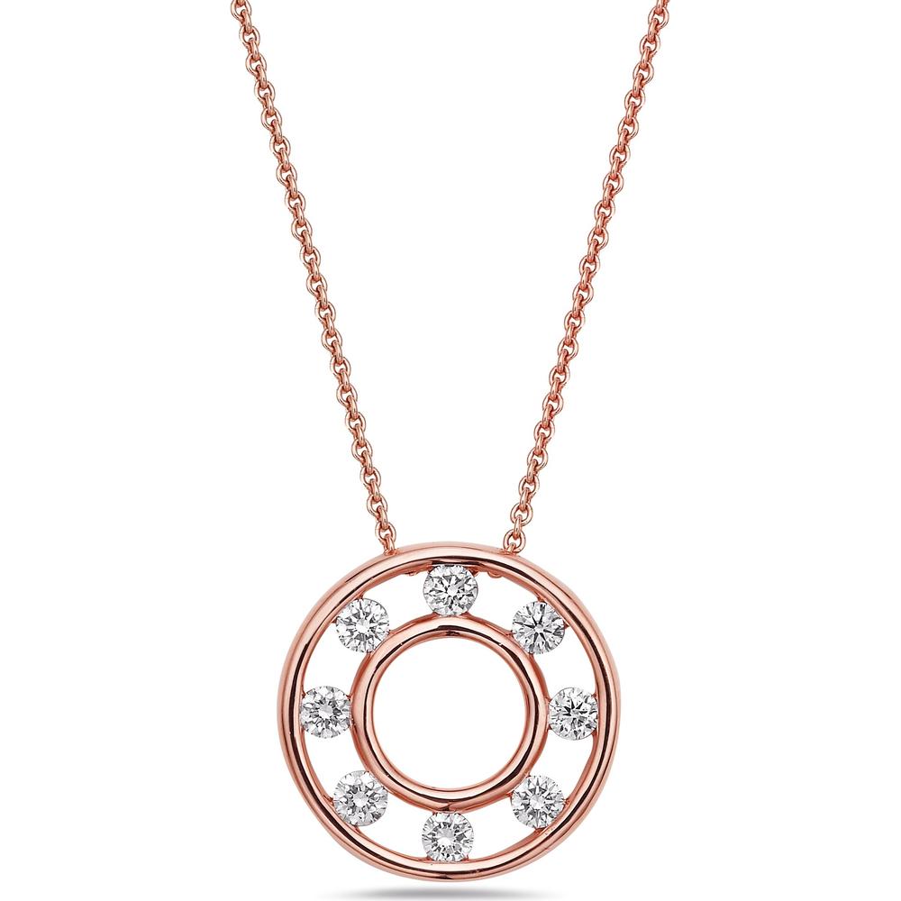 Floating Diamond Circle Pendant Necklace in 18K Rose Gold by Charles Krypell