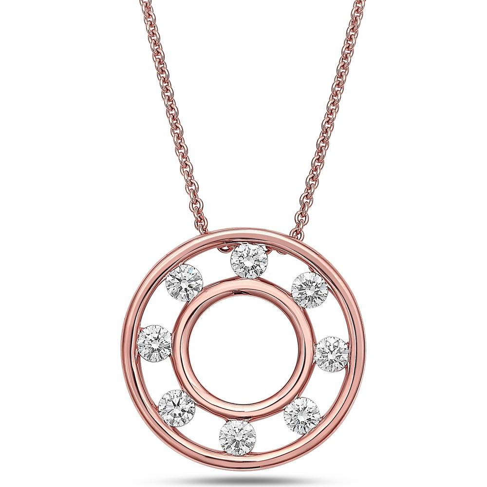 Floating Diamond Circle Pendant Necklace in 18K Rose Gold by Charles Krypell