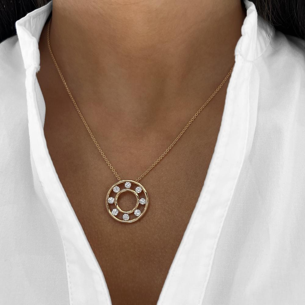 Floating Diamond Circle Pendant Necklace in 18K Rose Gold by Charles Krypell
