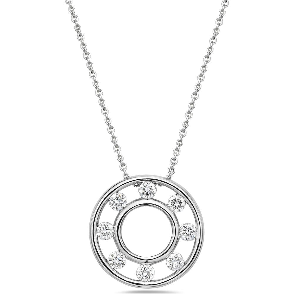 Floating Diamond Circle Pendant Necklace in 18K White Gold by Charles Krypell