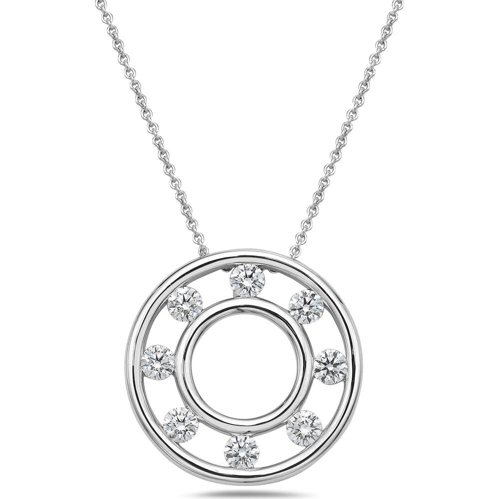 Floating Diamond Circle Pendant Necklace in 18K White Gold by Charles Krypell