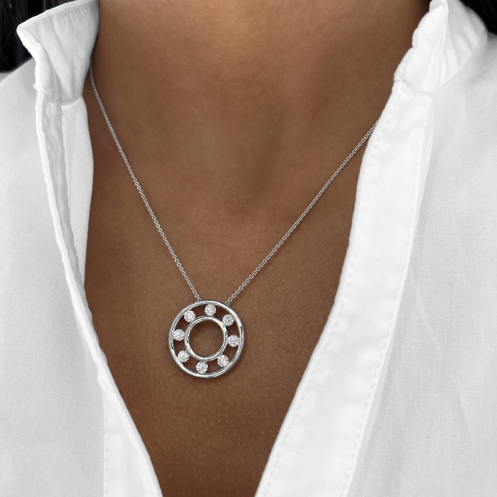 Floating Diamond Circle Pendant Necklace in 18K White Gold by Charles Krypell