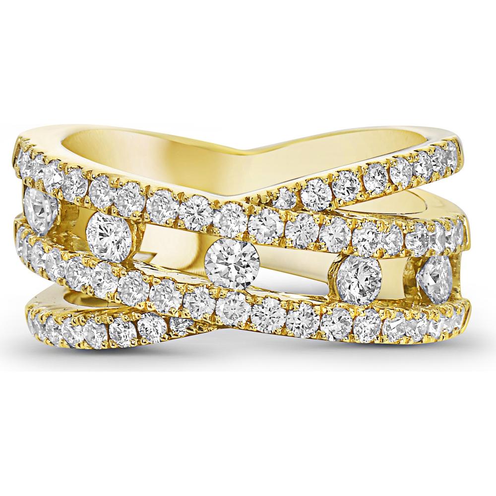 Floating Diamond Crossover Ring in 18K Yellow Gold by Charles Krypell