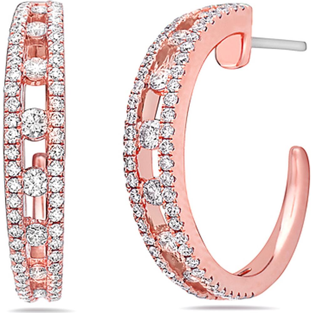 Floating Diamond Hoop Earrings in 18K Rose Gold by Charles Krypell