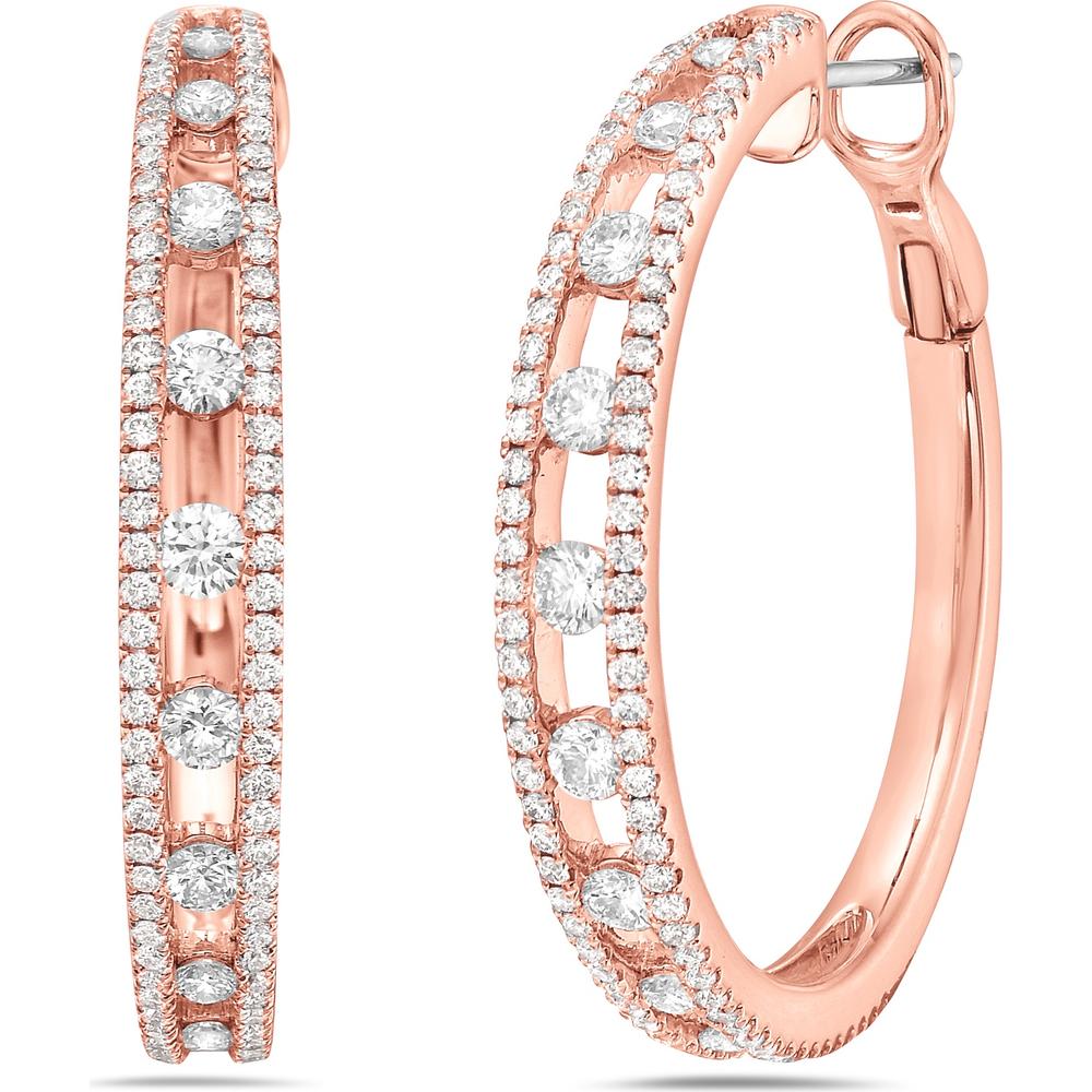 Floating Diamond Hoop Earrings in 18K Rose Gold by Charles Krypell