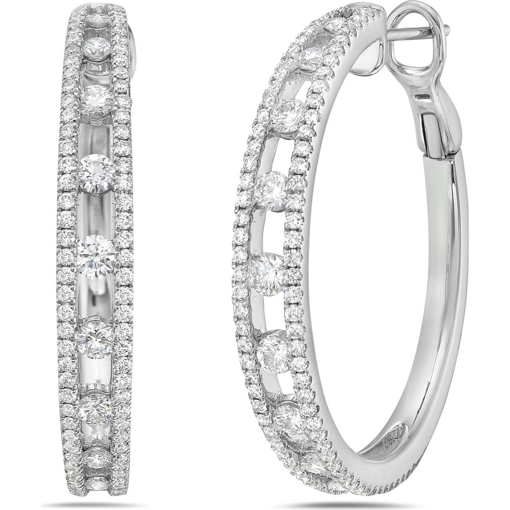 Floating Diamond Hoop Earrings in 18K White Gold by Charles Krypell