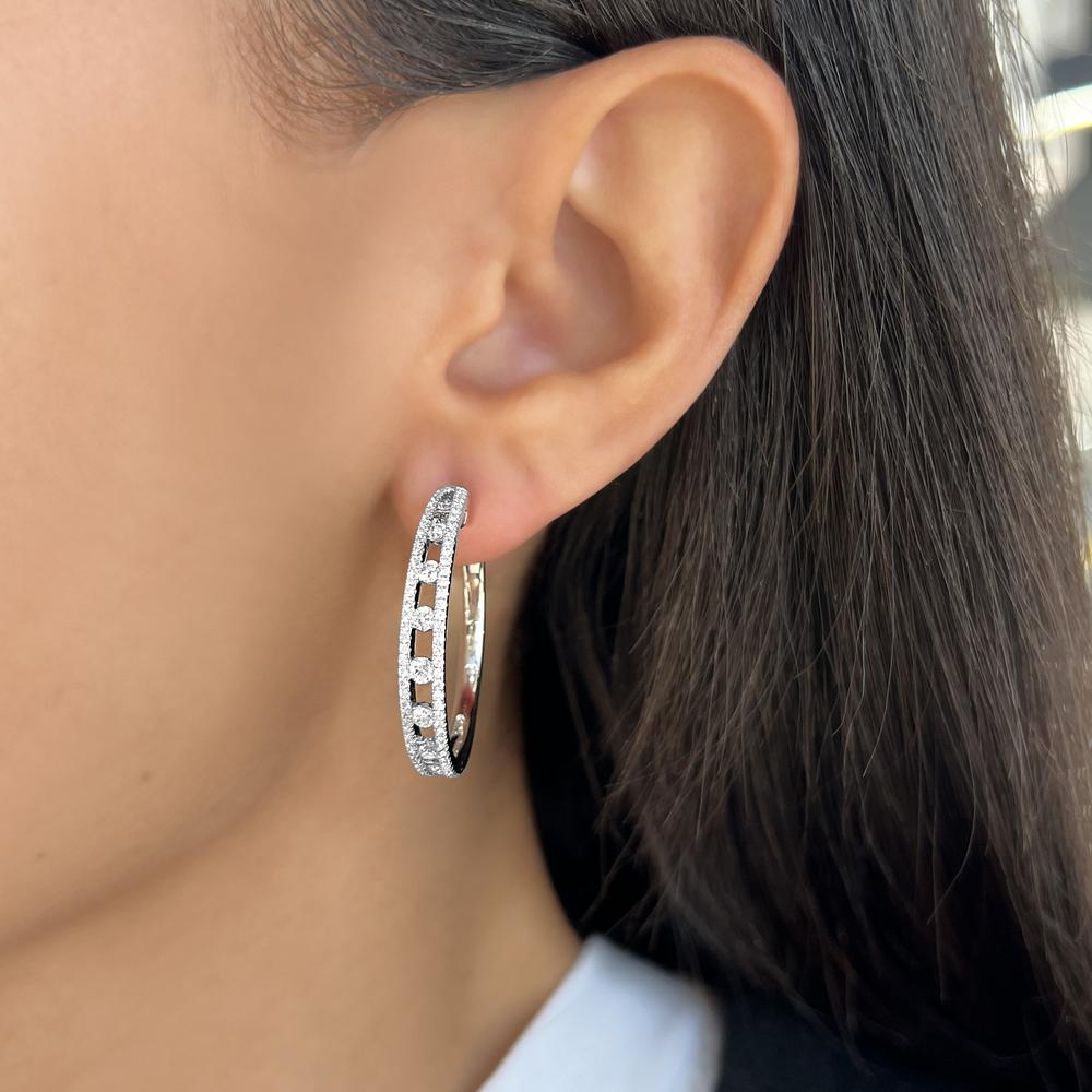 Floating Diamond Hoop Earrings in 18K White Gold by Charles Krypell