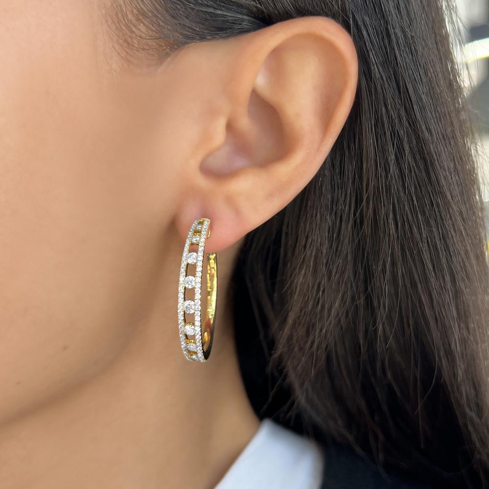Floating Diamond Hoop Earrings in 18K Yellow Gold by Charles Krypell