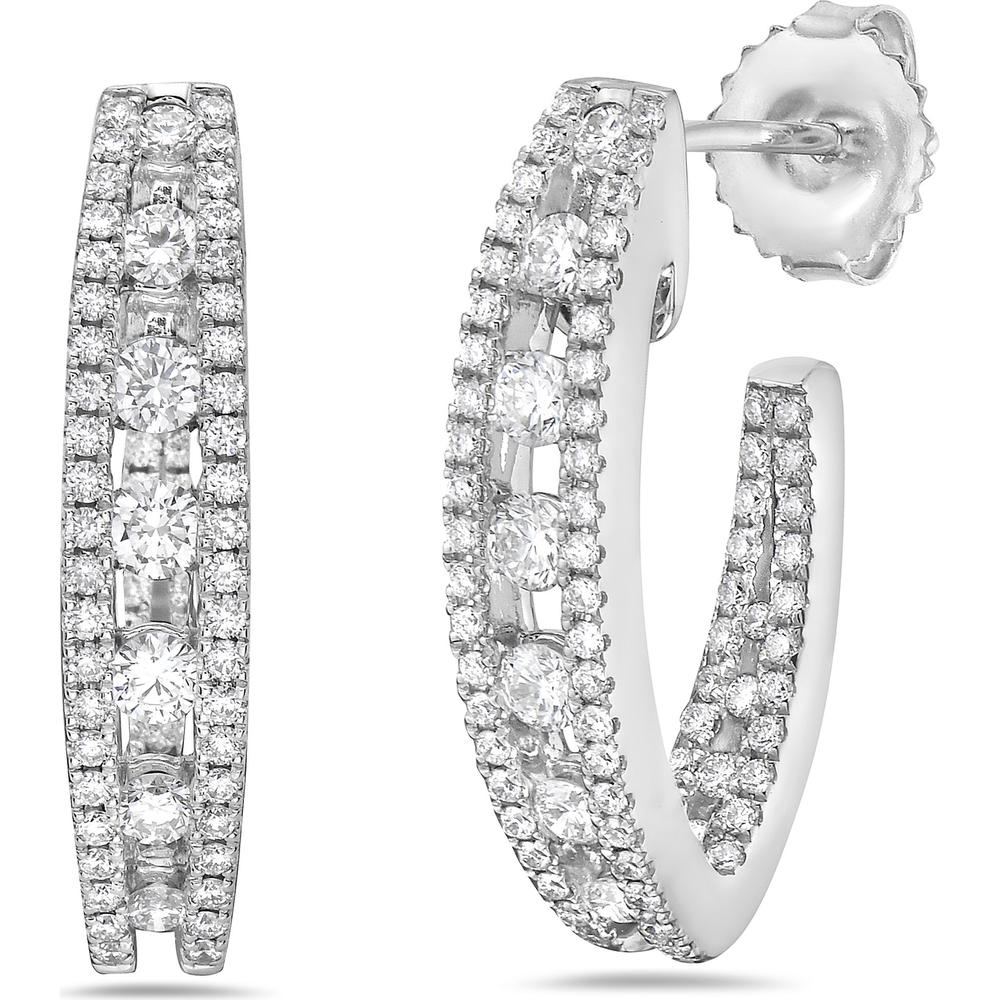 Floating Diamond In and Out Hoop Earrings in 18K White Gold by Charles Krypell