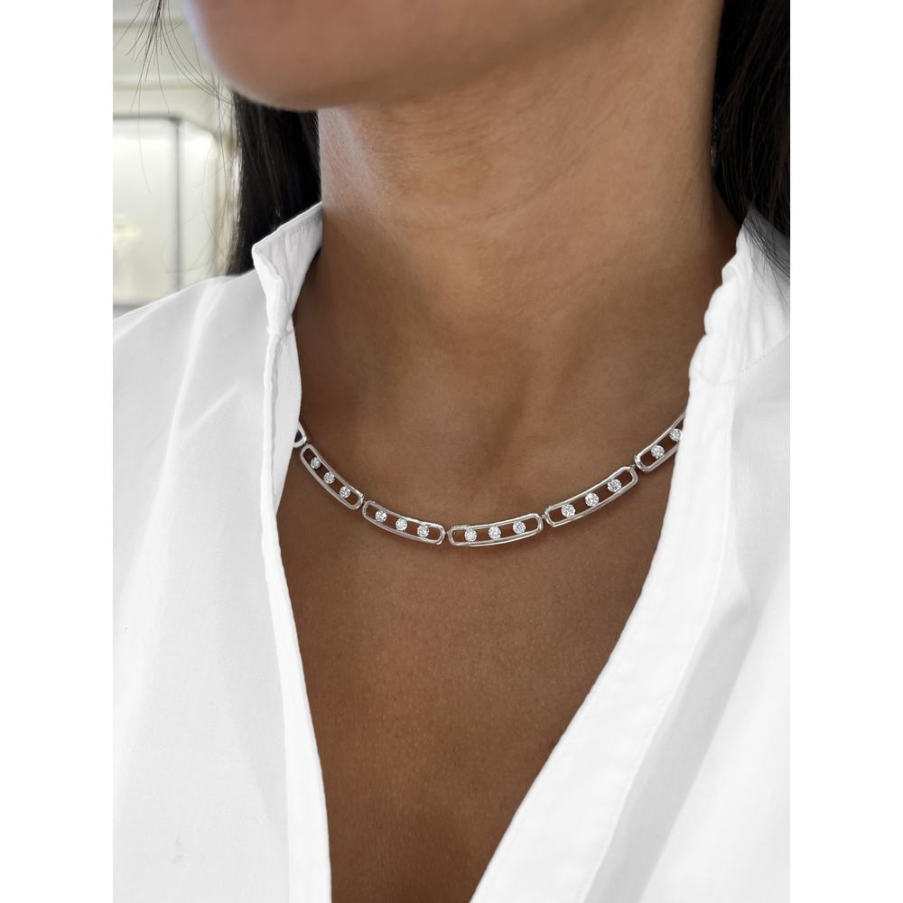 Floating Diamond Link Necklace in 18K White Gold by Charles Krypell