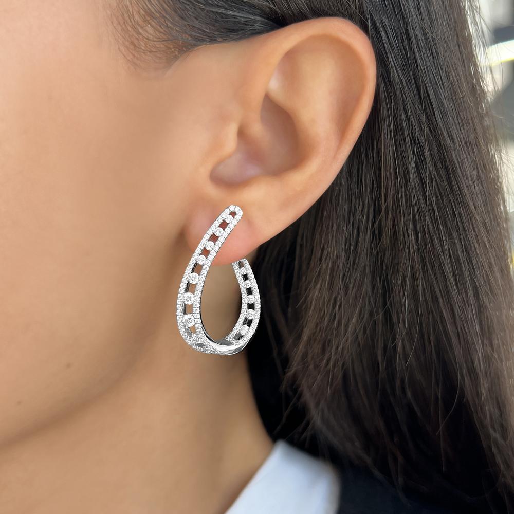 Floating Diamond Pavé Arch Earrings in 18K White Gold by Charles Krypell
