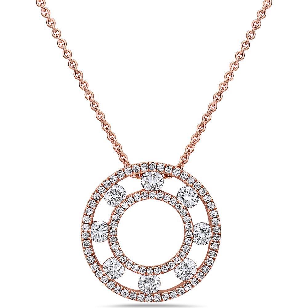 Floating Diamond Pavé Circle Pendant Necklace in 18K Rose Gold by Charles Krypell