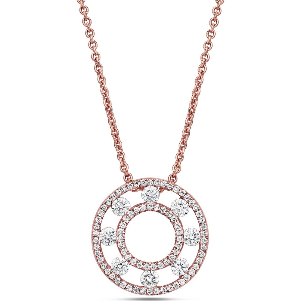 Floating Diamond Pavé Circle Pendant Necklace in 18K Rose Gold by Charles Krypell