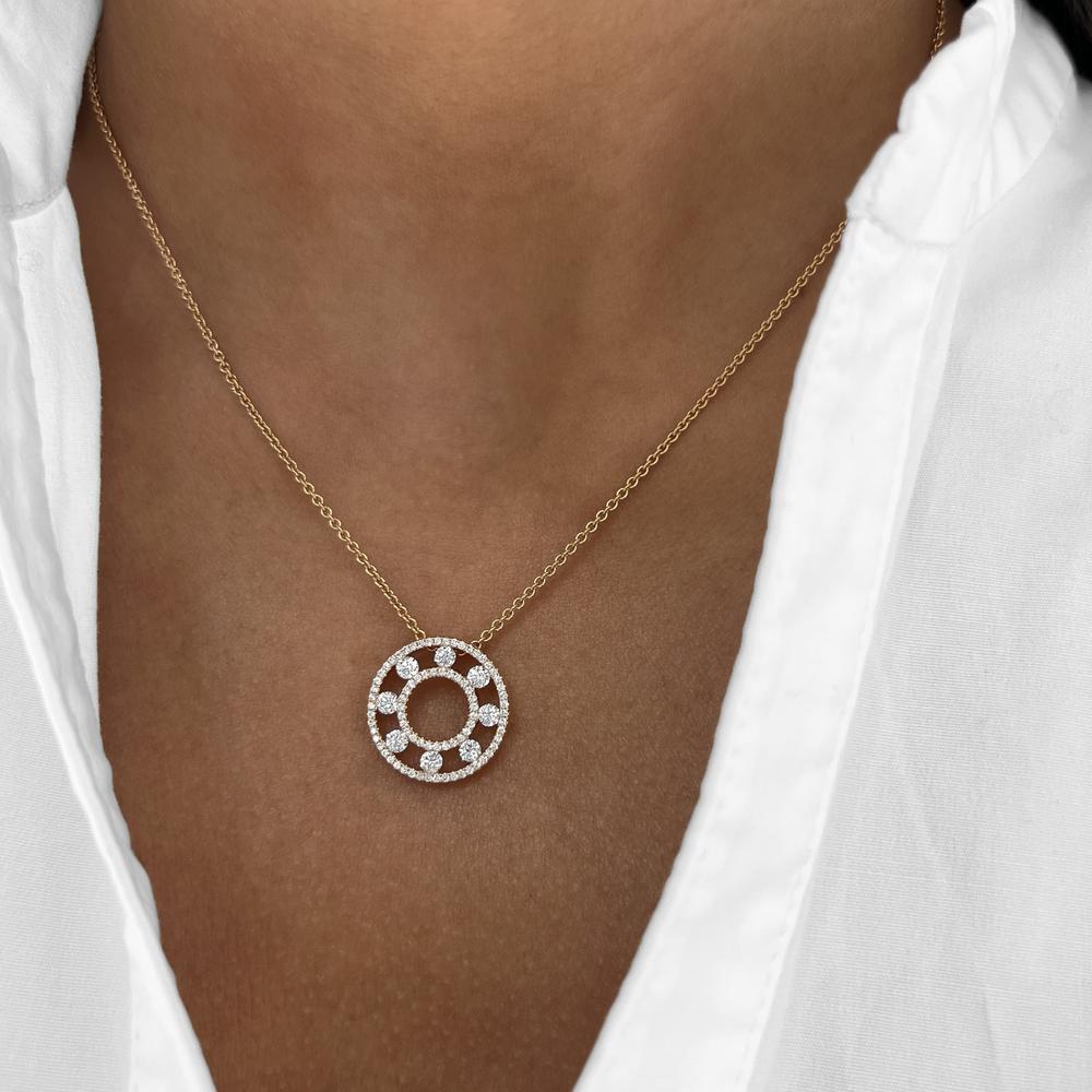 Floating Diamond Pavé Circle Pendant Necklace in 18K Rose Gold by Charles Krypell