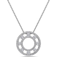 Floating Diamond Pavé Circle Pendant Necklace in 18K White Gold by Charles Krypell